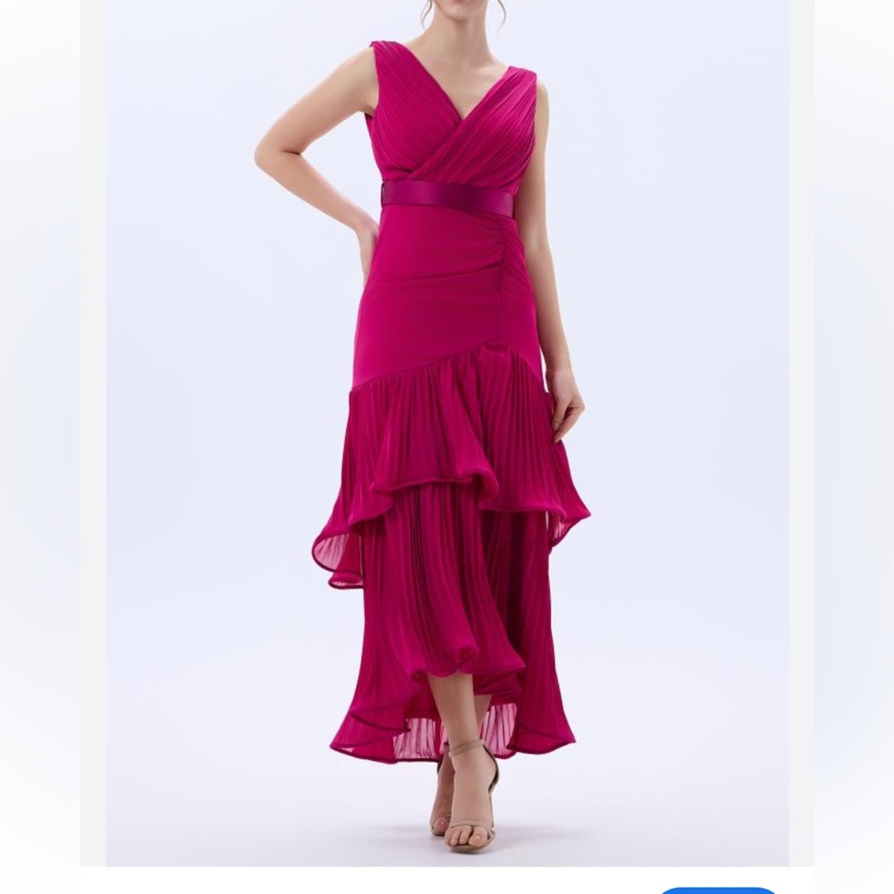Magenta Pleated Ruffle Evening Dress  💕